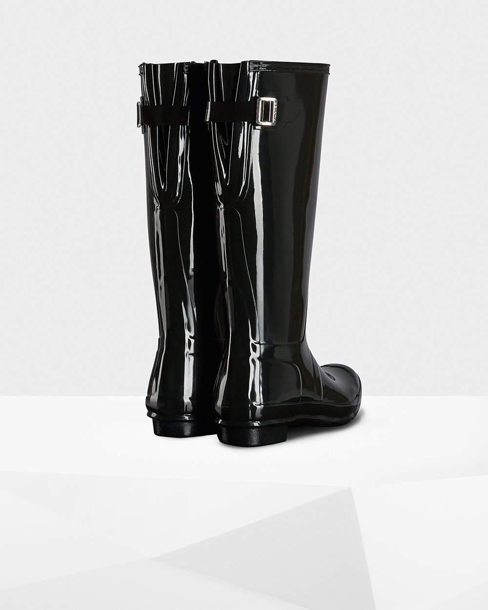 Womens Hunter Tall Rain Boots Black - Original Back Adjustable Gloss - 6098342-MB